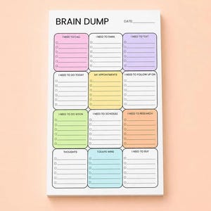 Brain Dump Notepad | 5×8 Tear-Off Planner Pad | Time Management | Minimal Layout | 50-Page Task Organizer