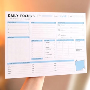 Daily Focus Planner Pad | ADHD Planner | Daily Desk Planner | Time Blocking Notepad | US Letter 11 x 8.5