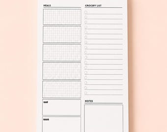 Minimalist Grocery List Notepad | Black & White Meal Planner Pad