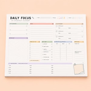 Daily Focus Planner Pad | ADHD Planner | Time Blocking Desk Pad | Executive Function Notepad | US Letter 11 x 8.5 image 4