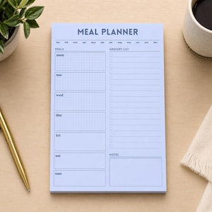 A5 Weekly Meal Planner Notepad with Grocery List | Tear-Off Menu Organizer | Magnet Option