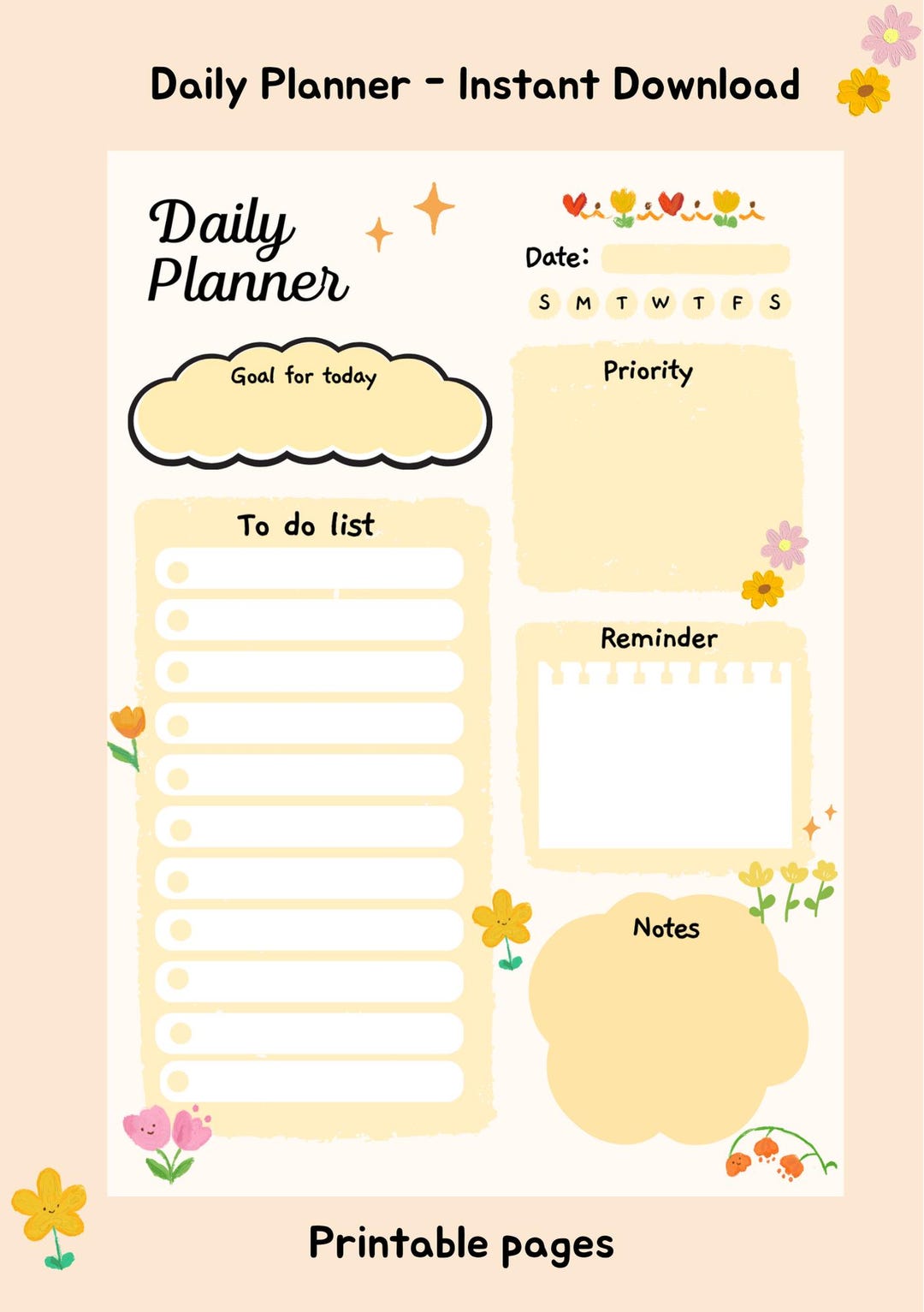 Pastel Floral Daily Planner Printable | A4 A5 Canva Template (instant ...