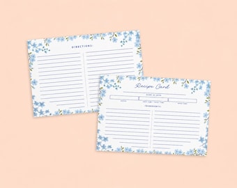 Floral Recipe Cards – 4x6 Double-Sided, Pastel Kitchen Decor