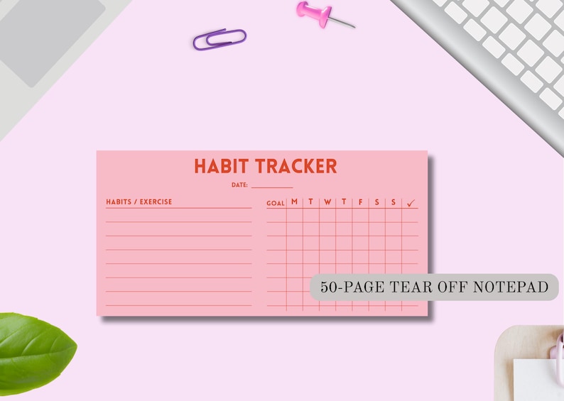 Pink Weekly Habit & Exercise Tracker Notepad | 3x6 50 Tear-off Notepad ...