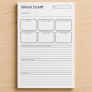 ADHD Brain Dump Notepad A5 | Minimal Black & White Daily Planner | 50-Page Tear-Off To-Do Pad