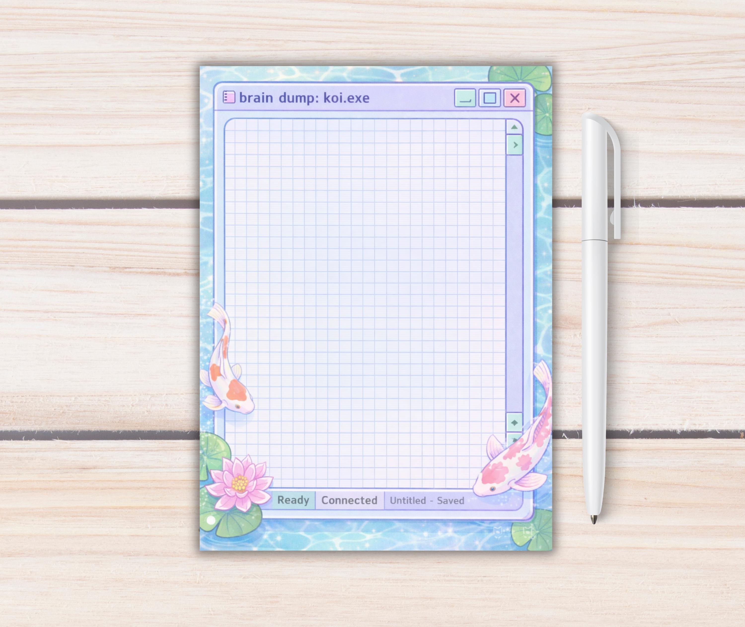Koi Brain Dump Notepad, Retro Computer Grid Notes Pad, 5x7 Productivity ...