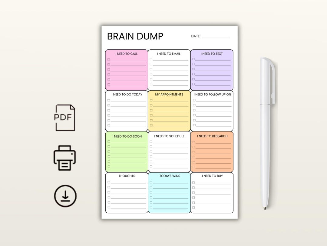 ADHD Brain Dump Printable Daily Planner | Checklist Organizer PDF | A4 ...