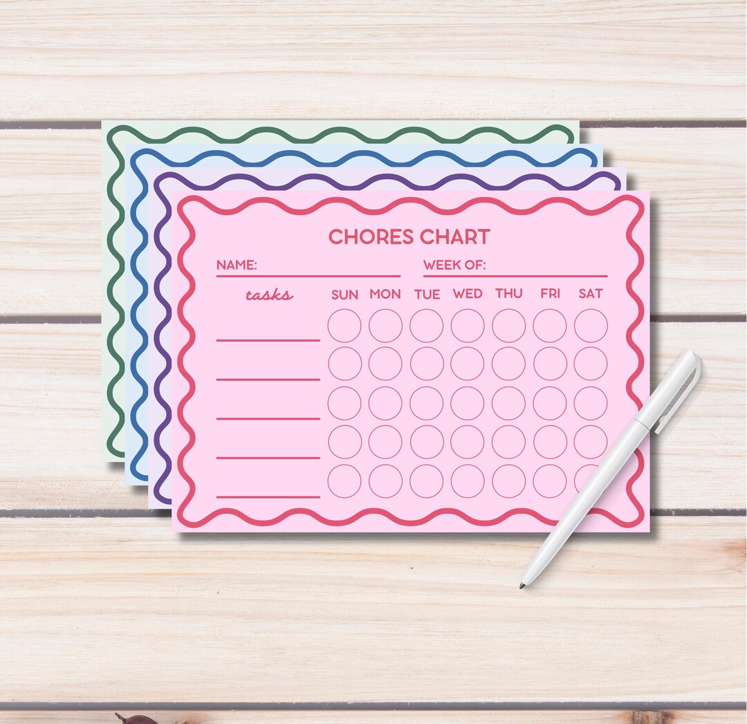 Wavy Chores Chart Notepad | 5×7 Weekly Chore Tracker | 50-page Tear-off ...