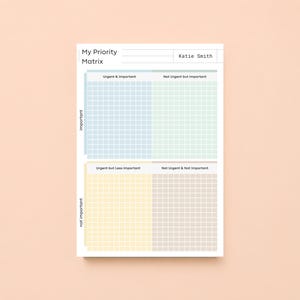 Personalized Priority Matrix Planner Notepad – Custom Name | Minimalist Time Management Pad | 50-Page Tear-Off
