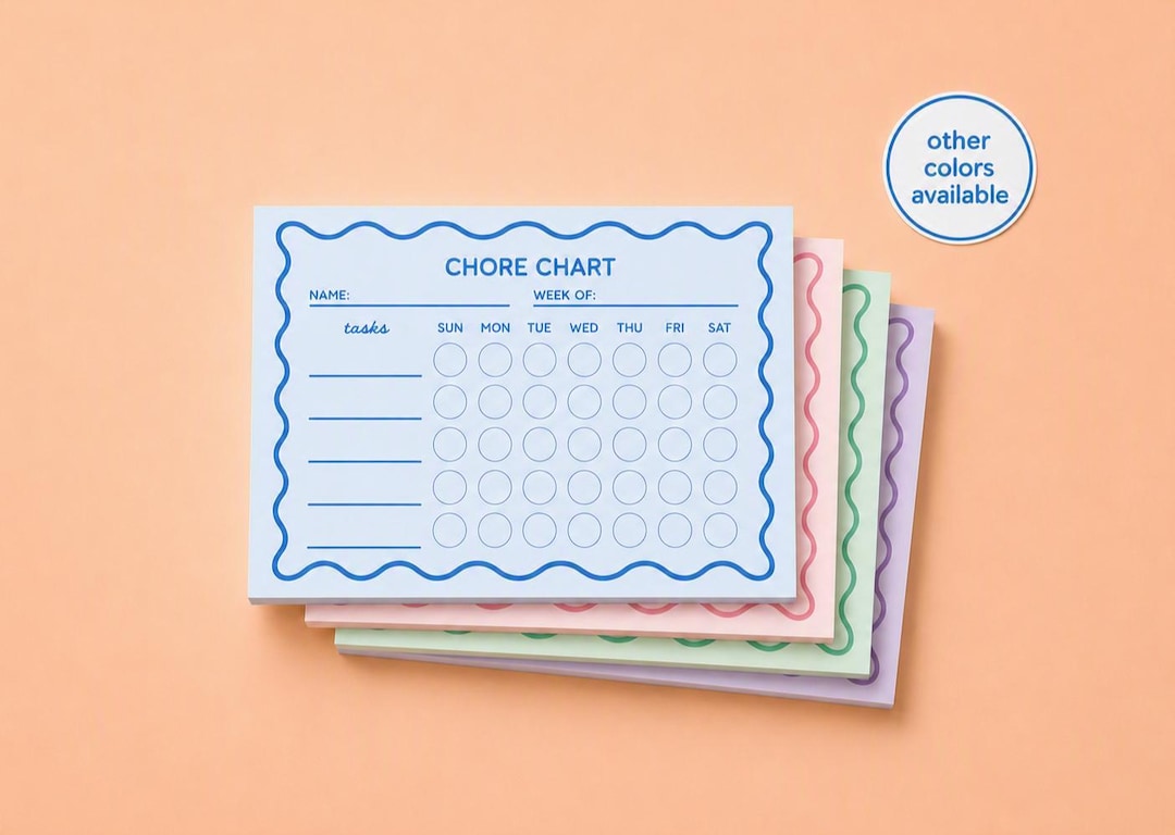 Kids Chore Chart Notepad | Wavy Weekly Chore Tracker | 7x5 Tear-off Pad ...