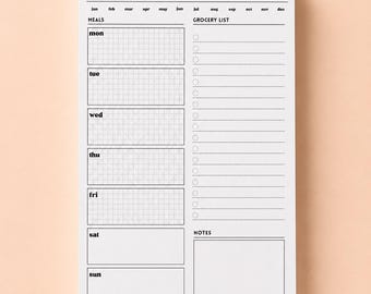 Minimalist Meal Planner Notepad – Weekly Grocery List, 50 Tear-Off Pages - Magnet Option