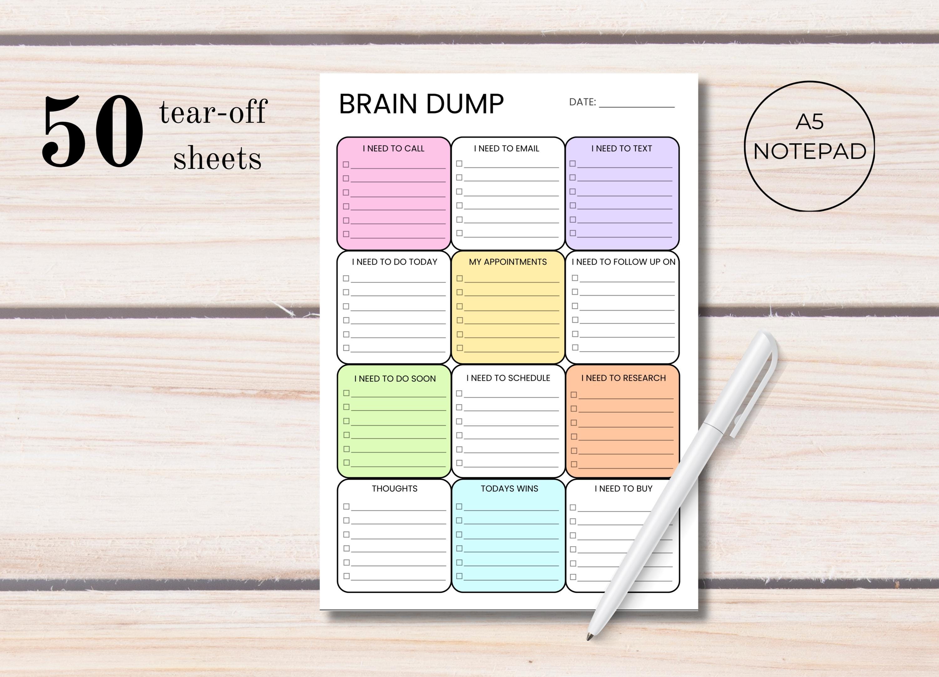 ADHD Brain Dump Notepad | A5 Tear-off Task Organizer, Minimalist ...