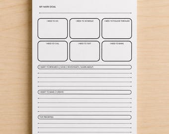 ADHD Brain Dump Notepad A5 | Minimal Black & White Daily Planner | 50-Page Tear-Off To-Do Pad