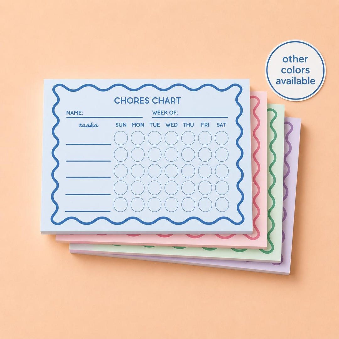 Wavy Chores Chart Notepad | 7x5 Weekly Chore Tracker | 50-page Tear-off ...