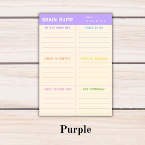 Brain Dump Notepad | ADHD Planner Pad | Mental Load Organizer | Thought Organizer | A5 Tear-Off Notepad | Purple