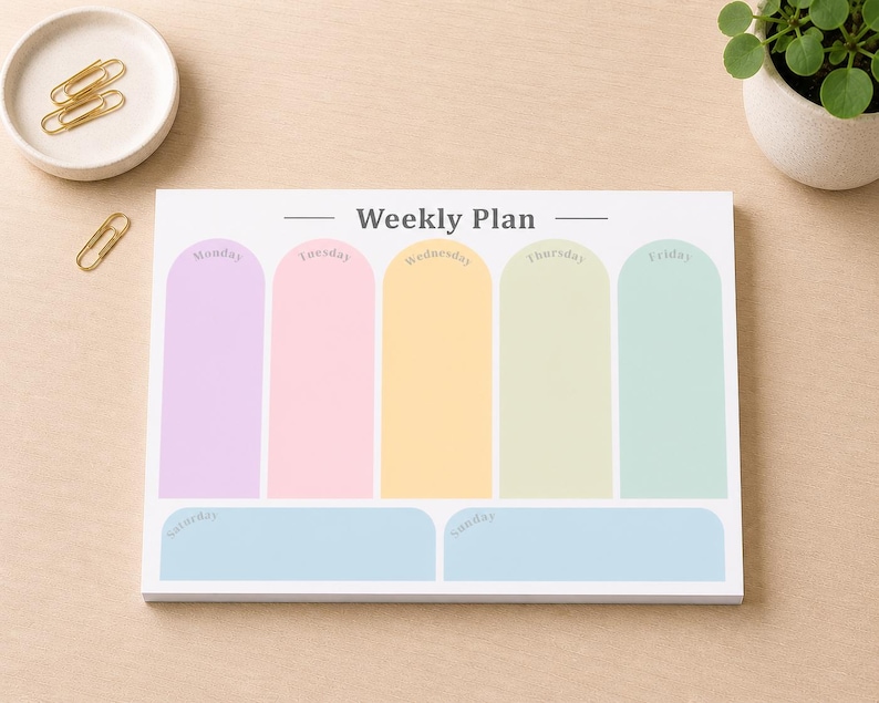 A5 Weekly Planner Notepad, Pastel Desk Organizer, 50 Tear-off Sheets - Etsy