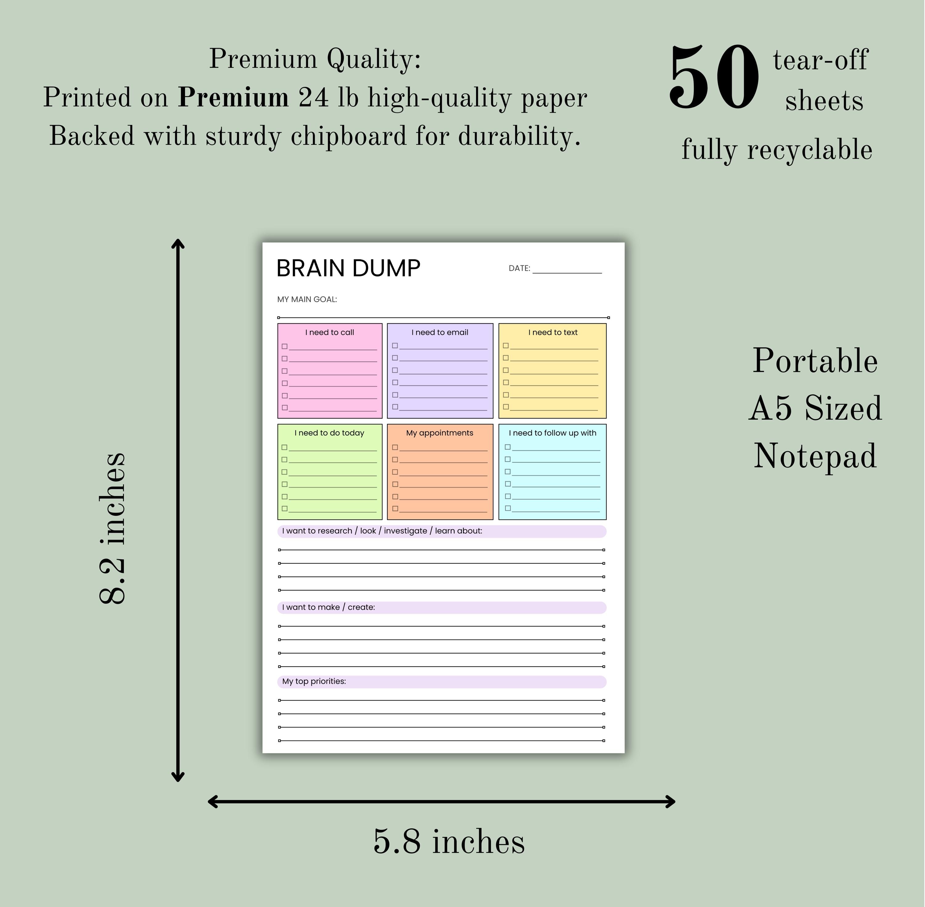 ADHD Brain Dump Notepad A5 – Daily To-do List, 50-page Tear-off | Pick ...