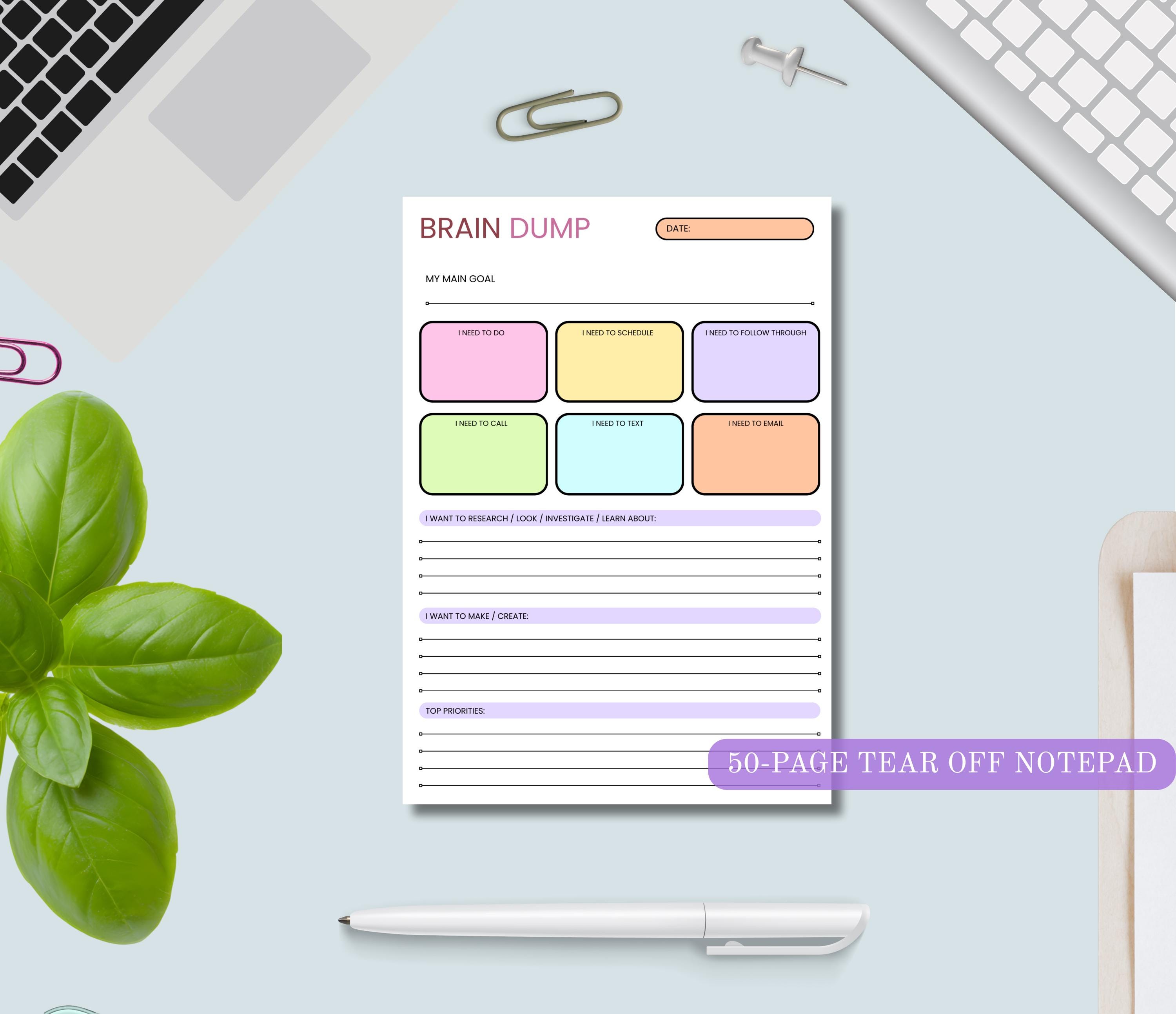 ADHD Brain Dump Notepad A5 – Daily To-do List, 50-page Tear-off - Etsy