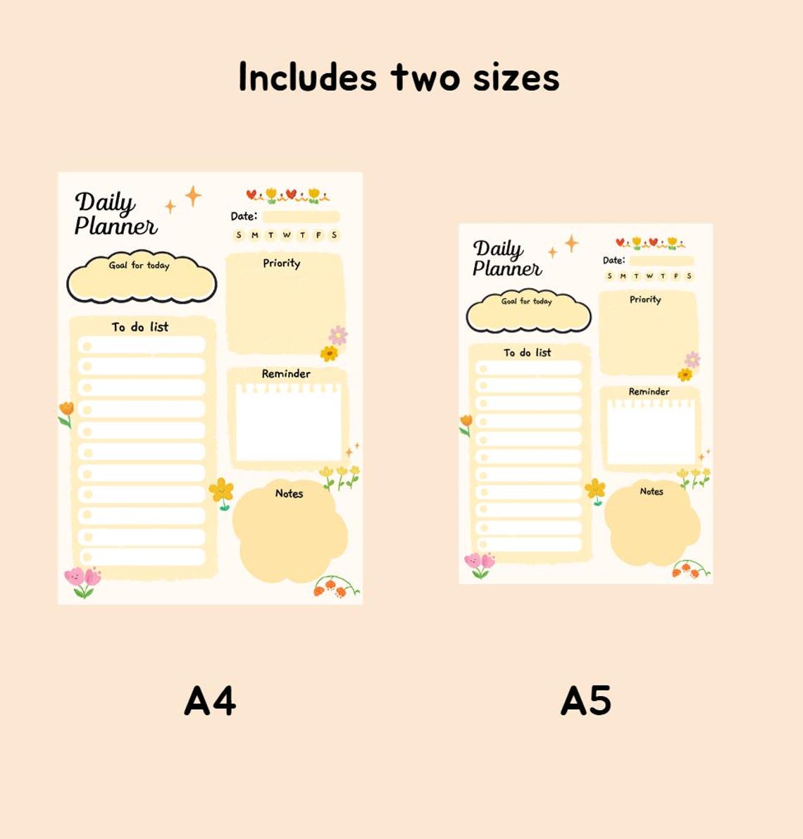 Pastel Floral Daily Planner Printable | A4 A5 Canva Template (instant ...