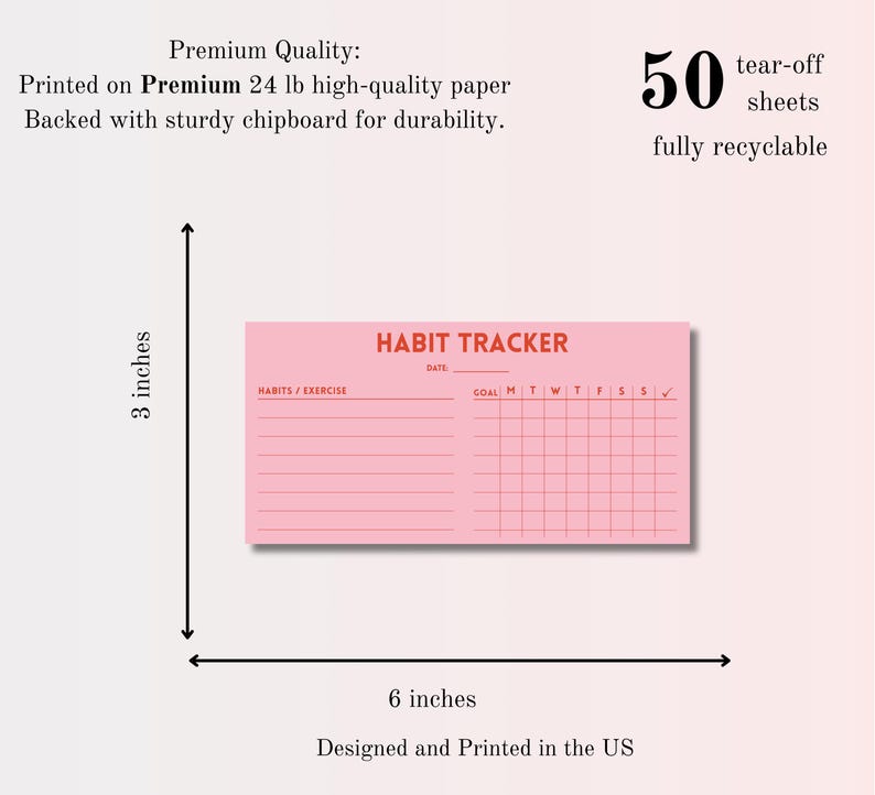 Pink Weekly Habit & Exercise Tracker Notepad | 3x6 50 Tear-off Notepad ...