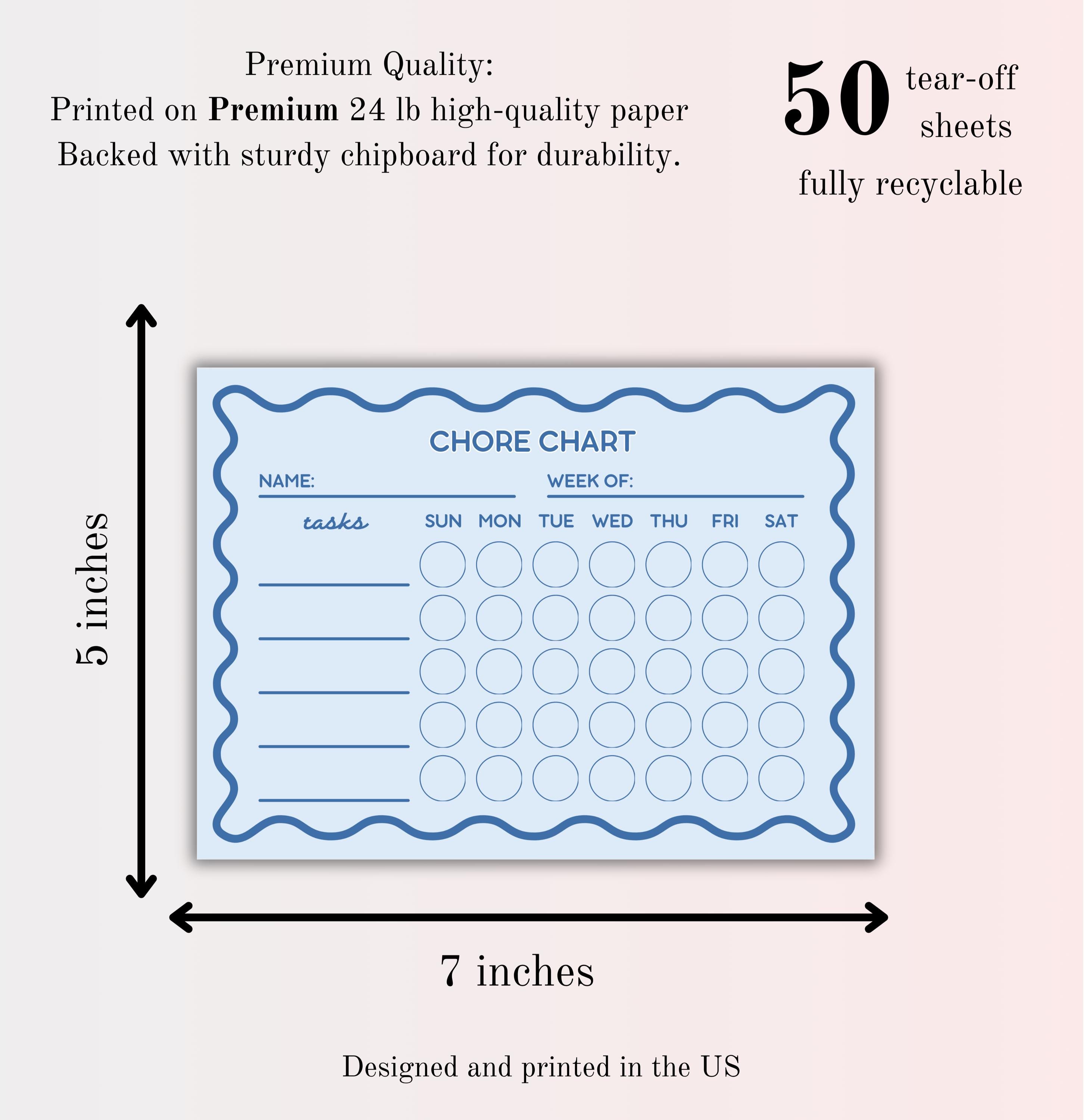 Kids Chore Chart Notepad | Wavy Weekly Chore Tracker | 7x5 Tear-off Pad ...