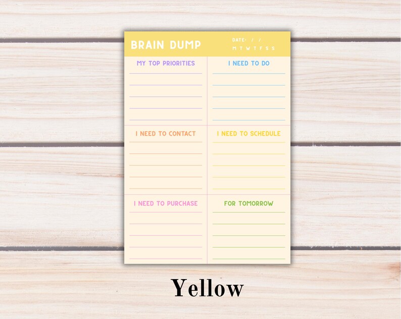 Brain Dump Notepad | ADHD Planner Pad | Mental Load Organizer | Thought Organizer | A5 Tear-Off Notepad | Yellow
