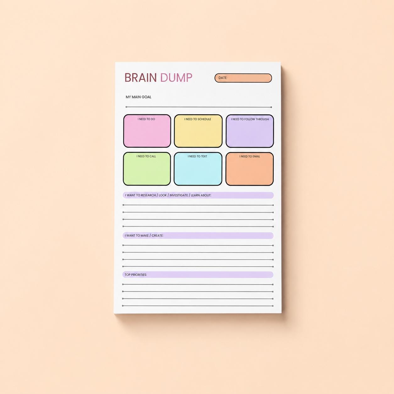 ADHD Brain Dump Notepad A5 – Daily To-do List, 50-page Tear-off - Etsy