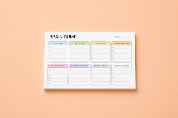 Brain Dump Checklist Notepad – ADHD Task Organizer | 10x6 Weekly Planning Pad | Executive Function Support