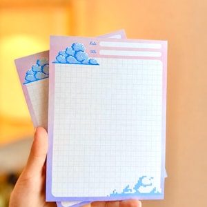 Cloud Retro Pixel Grid Notepad | Pastel To-Do List | Tear-Off Desk Pad