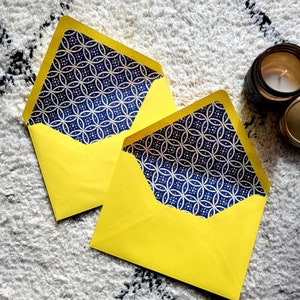 Enveloppe jaune faite main doublure japonaise