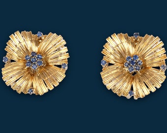 Vintage yellow gold earrings Blue Pansies