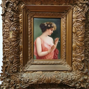 Antique German Porcelain Plaque Beauty, Marguerite signed by Wagner