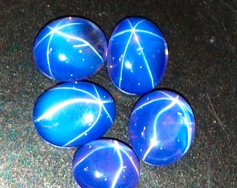 5 Pcs Natural Blue Star Sapphire Oval Cabochon Six Rays Loose Gemstone Lot