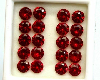 Red Ruby Round Cut Loose Gemstone Lot - Glass Filled