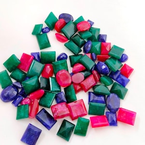 Natural Ruby Emerald Sapphire Mixed Shape Loose Gemstone Lot Green Emerald Blue Sapphire Red Ruby Mixed Cut Gemstone Lot