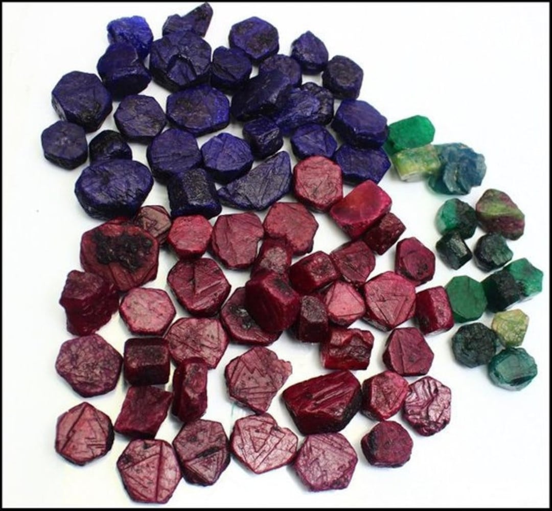 Natural Red Ruby Blue Sapphire Green Emerald Rough Gemstone Lot - Etsy
