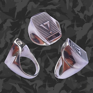 925 silver graffiti spray cap ring, cast from a skinny nozzle tip. Aerosol art