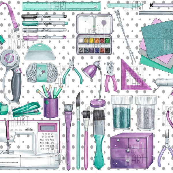 Craft supplies clipart Crafting tools clip art digital downloads