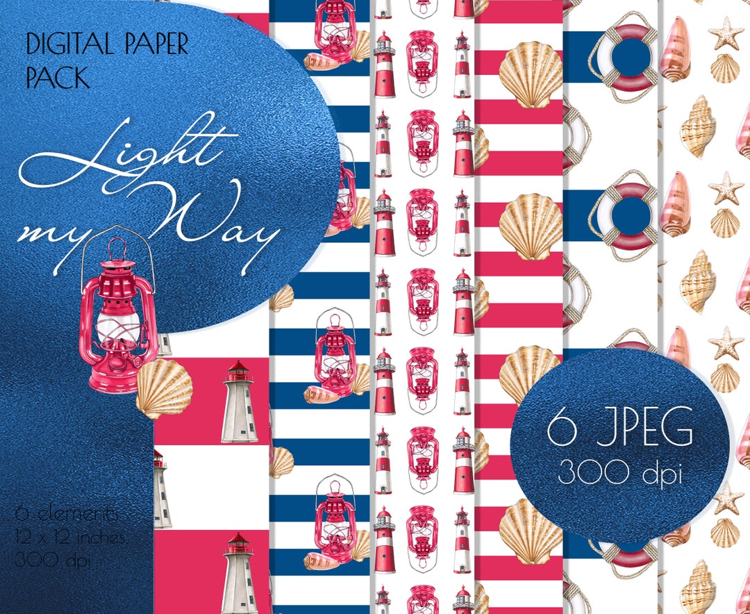 Nautical Digital Paper Lighthouse PNG Seamless Pattern Digital - Etsy