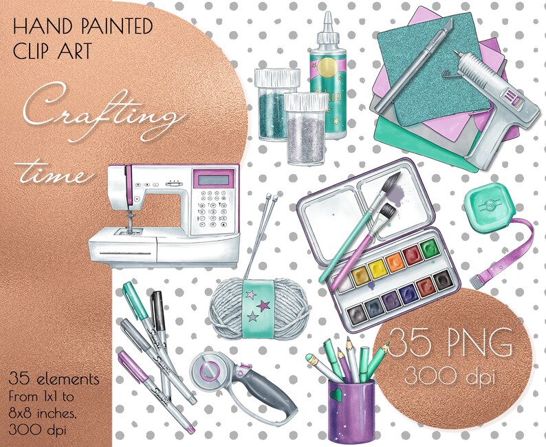 Crafting Tools PNG Clip Art Craft Supplies Clipart Digital - Etsy