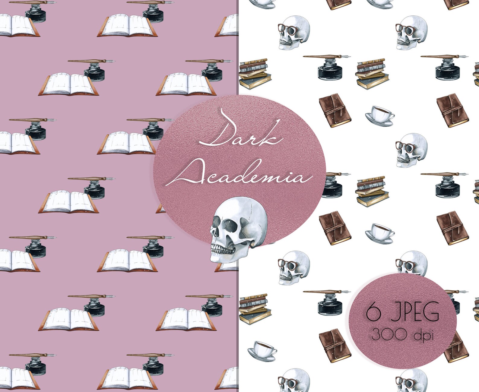 Dark academia seamless pattern Etsy