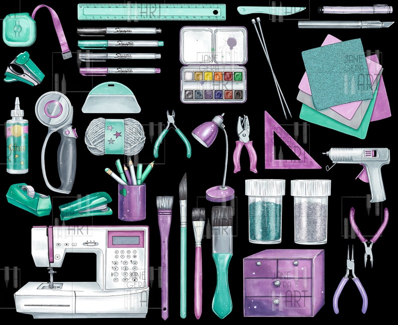Crafting Tools Clip Art Craft Supplies Clipart Digital - Etsy