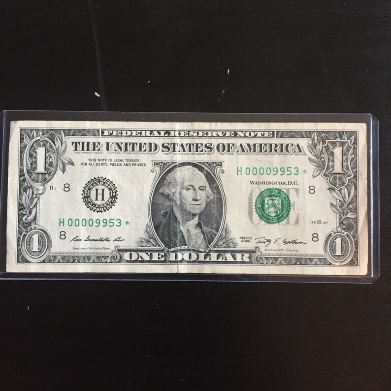 Low Serial Number STAR NOTE 1 Dollar Bill 2009 RARE Etsy