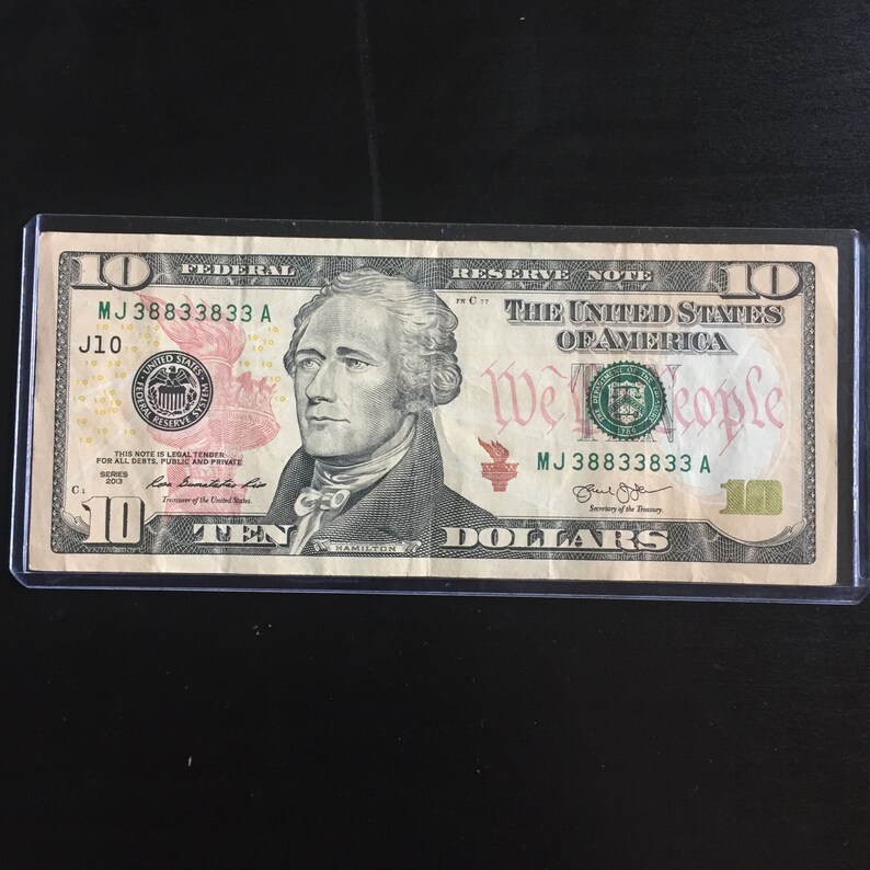 BINARY Ten Dollar Bill VERY RARE 2013 Etsy