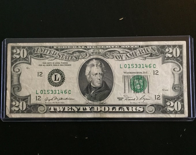 VINTAGE 1981 20 Dollar Bill OLD Etsy vintage-1981-20-dollar-bill-old-etsy