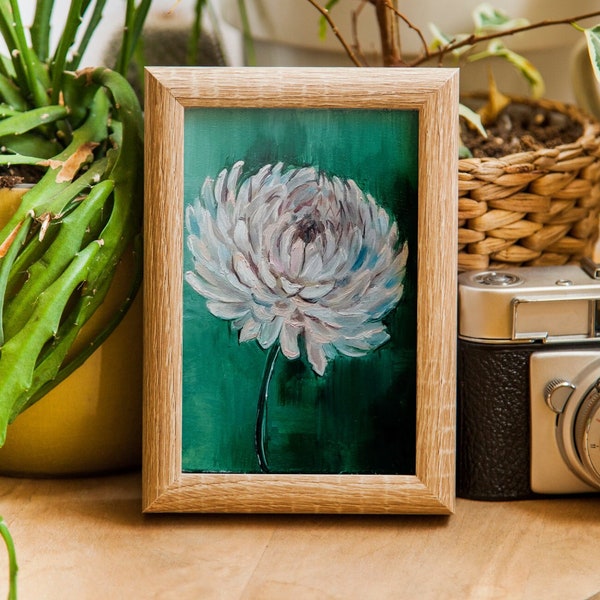 Dahlia original painting miniature flower art Mini still life oil painting pink dahlia wall art moody floral oil painting kitchen wall art