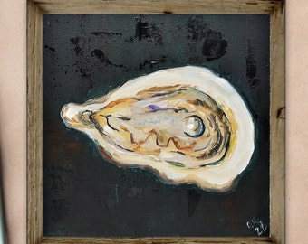 Oyster painting Moody still life oil painting original Oyster artwork small 6x6