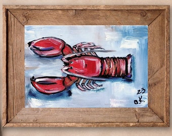Lobster Art Oil Painting Original Still Life Seafood Kitchen Decor 4x6