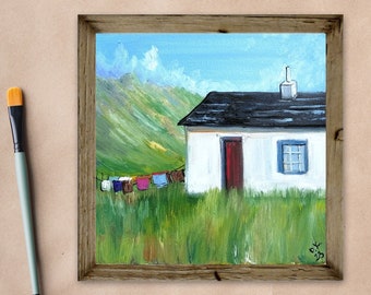 Scotland original painting small House portrait oil painting cheap original art skottish landscape painting country decor 6x6