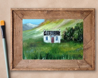Scotland original painting small House portrait oil painting cheap original art skottish landscape painting country decor 4x6
